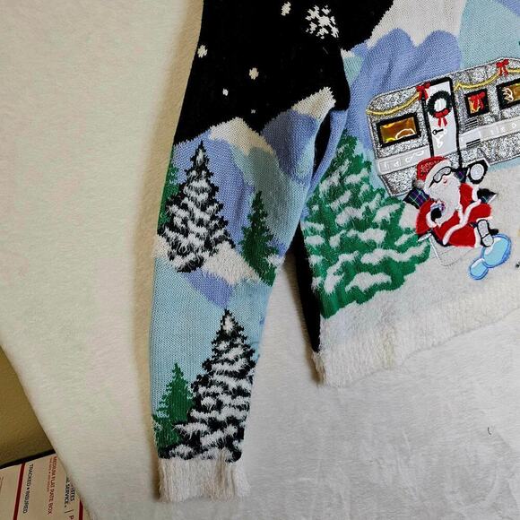 Ugly XMas Sweater SzL Camper Outdoor Santa‎ mountain n Trees n Camping theme. - Picture 12 of 14